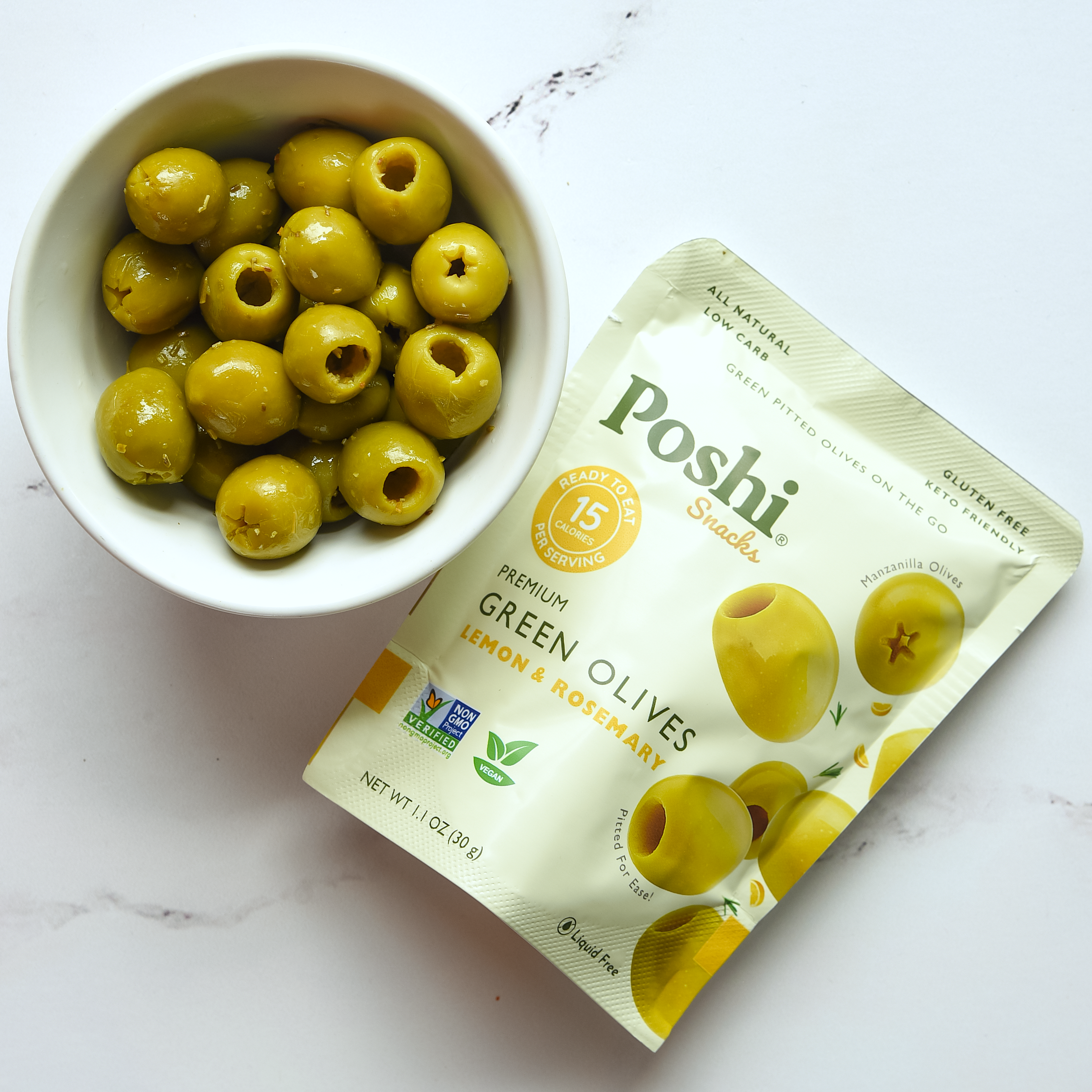 Pitted Green Olives With Lemon & Rosemary - 10 Snack Packs (1.1 OZ