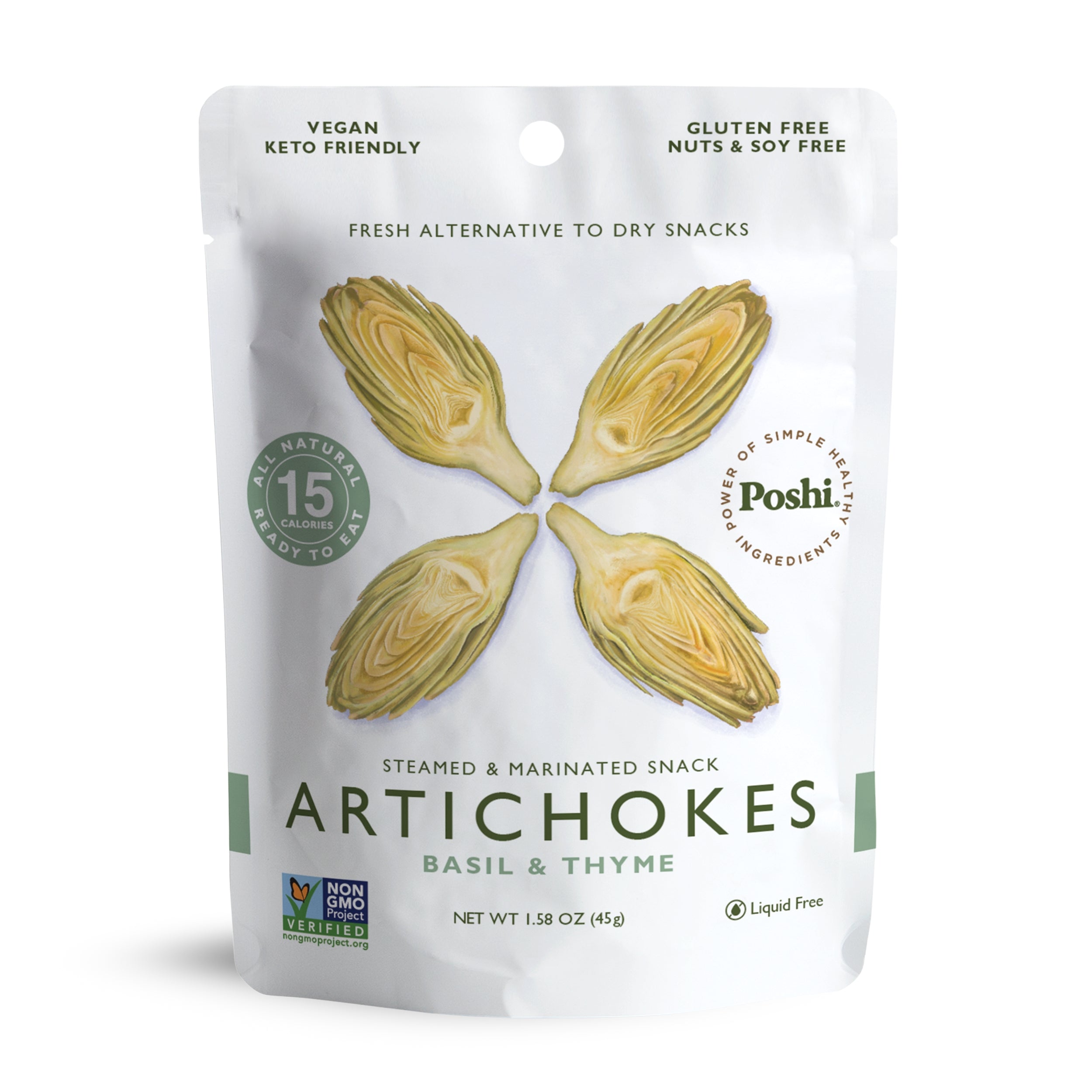 Poshi Artichokes With Basil & Thyme - 10 Pack (1.58 OZ/Pouch
