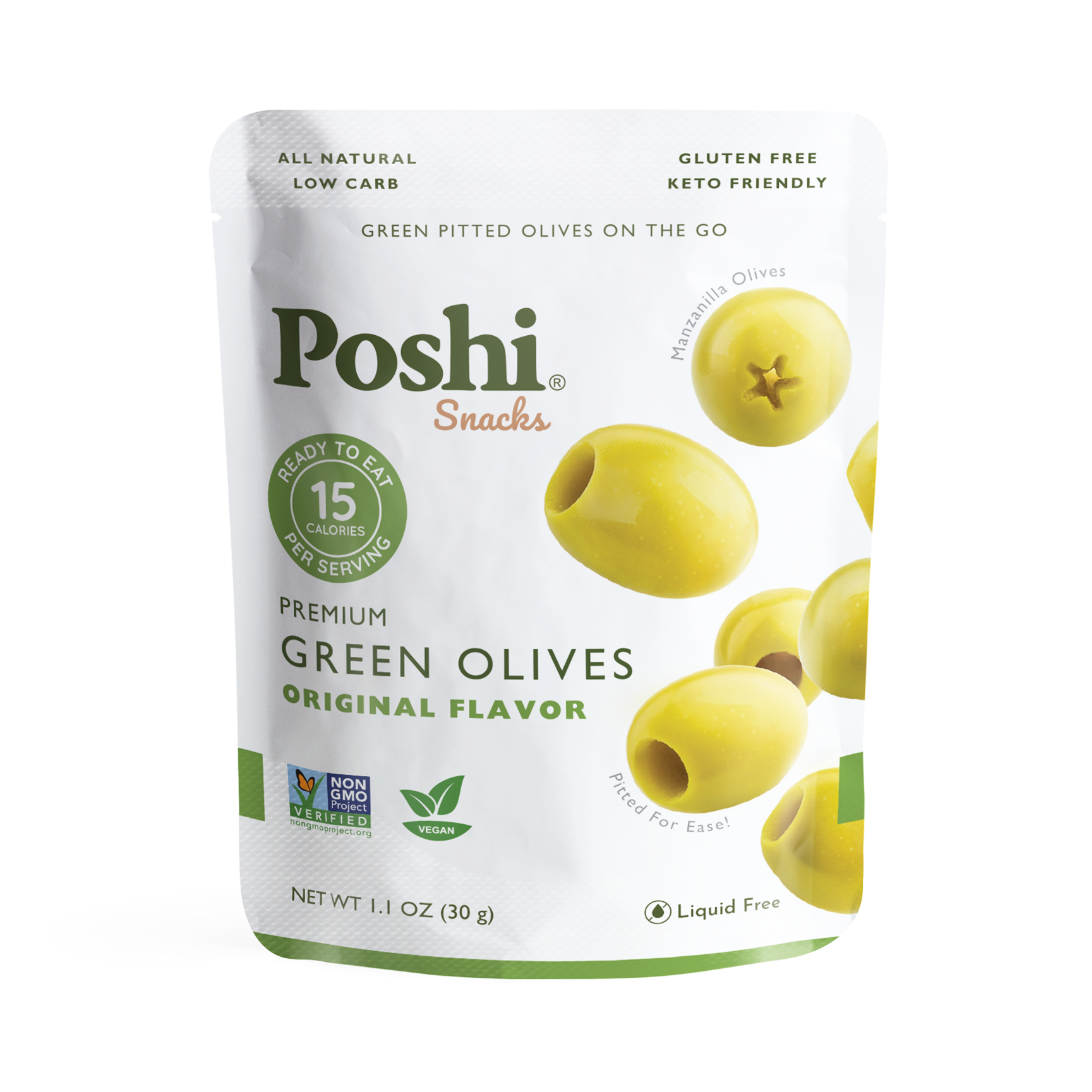 Pitted Green Olives Original Flavor - 10 Snack Packs (1.1 OZ/Pouch