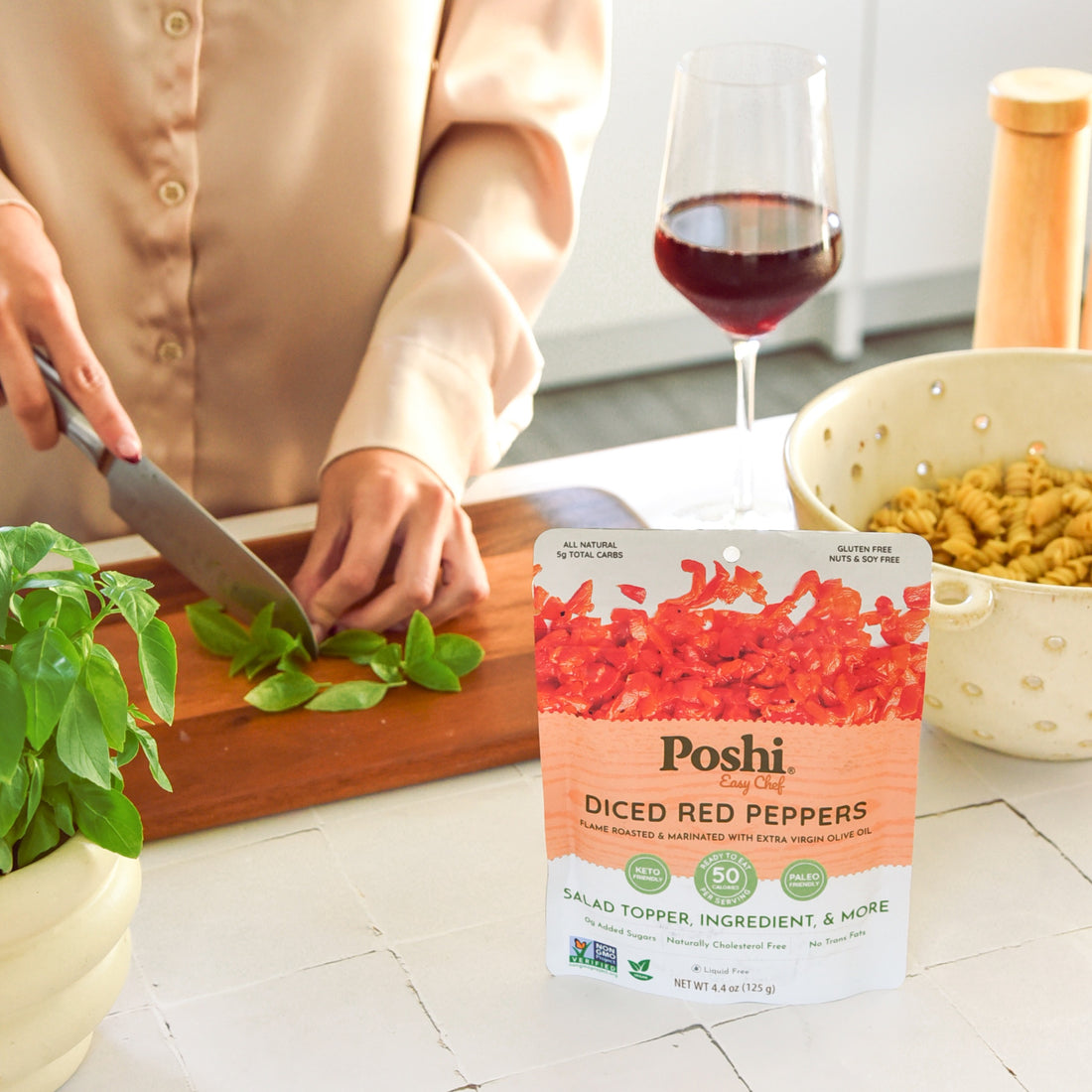 Diced Red Peppers - Flame-Roasted & Marinated with Extra Virgin Olive Oil | Easy Chef - 10 Pack (4.4 OZ/Pouch)