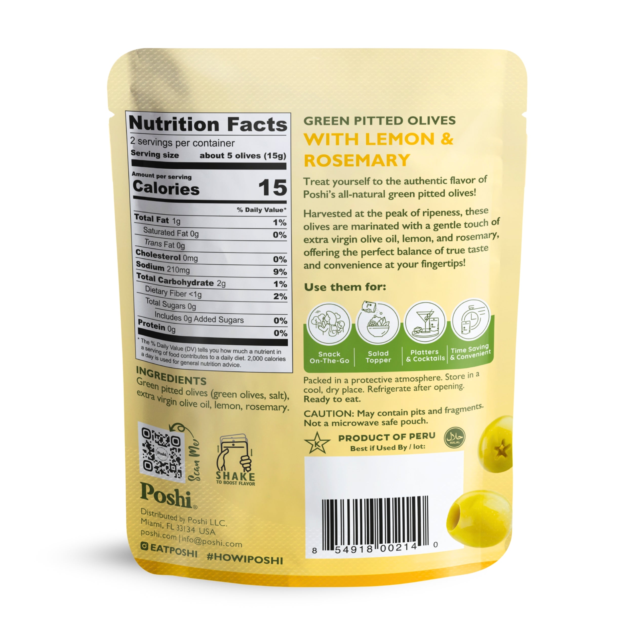 Pitted Green Olives With Lemon & Rosemary - 10 Snack Packs (1.1 OZ