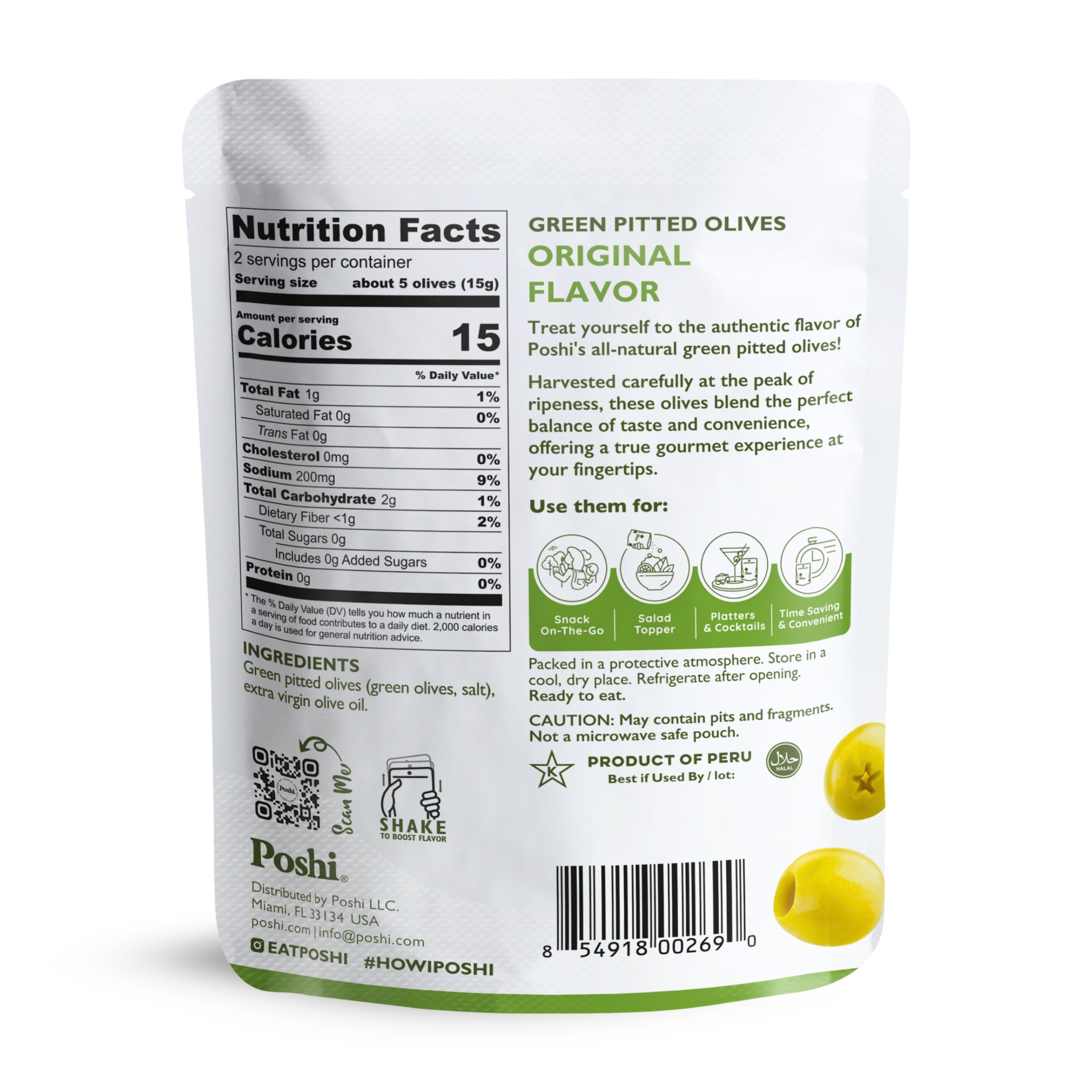 Bサ18◯●oliveページ●◯ Pitted Green Olives Original Flavor - 10 Snack Packs (1.1 OZ/Pouch