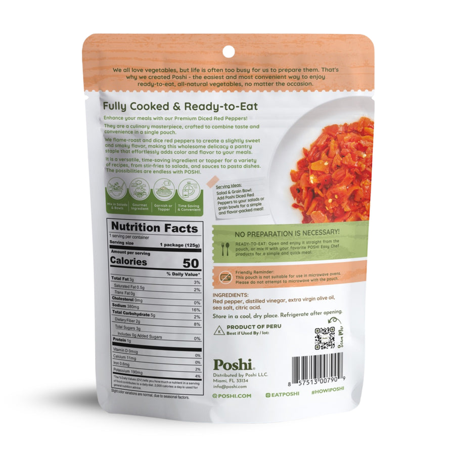 Diced Red Peppers - Flame-Roasted & Marinated with Extra Virgin Olive Oil | Easy Chef - 10 Pack (4.4 OZ/Pouch)