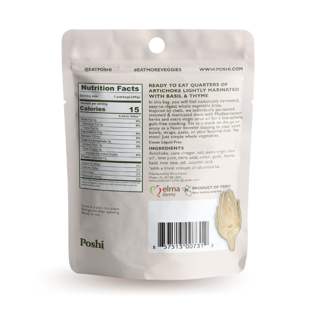 Poshi Artichokes With Basil & Thyme 10 Pack (1.58 OZ/Pouch) 🌱 Poshi